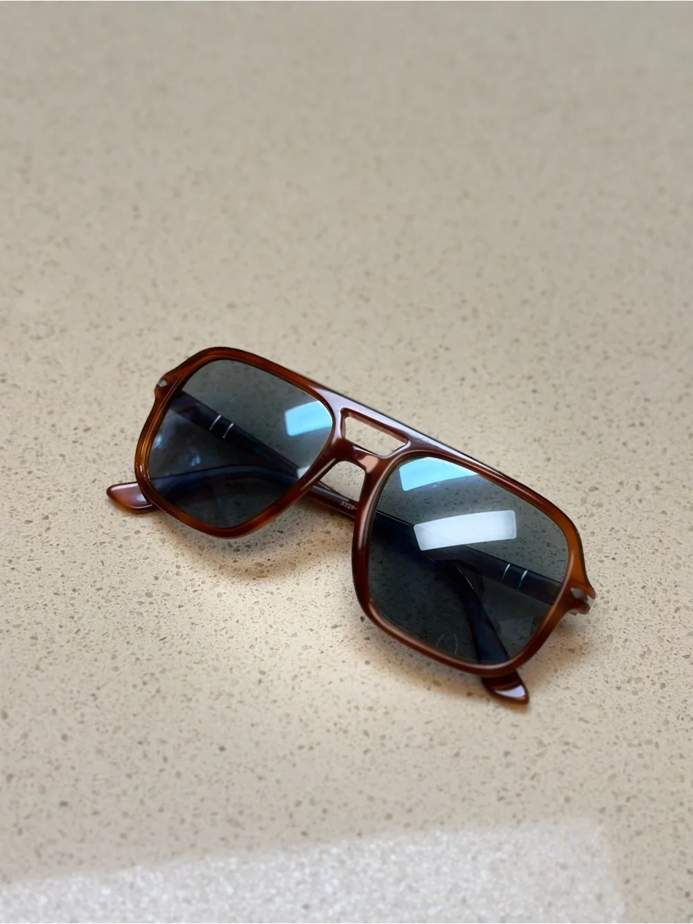Persol Brown Tortoiseshell Frame Sunglasses with Gray Lenses